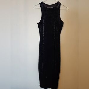 VINTAGE Black Velvet Midi Dress Women Xs/S